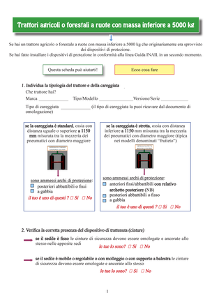 Scheda per verifica adeguatezza messa a norma dei mezzi agricoli