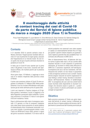 Il monitoraggio delle attività  di contact tracing dei casi di Covid-19  da parte dei Servizi di Igiene pubblica  da marzo a maggio 2020 (Fase 1) in Trentino
