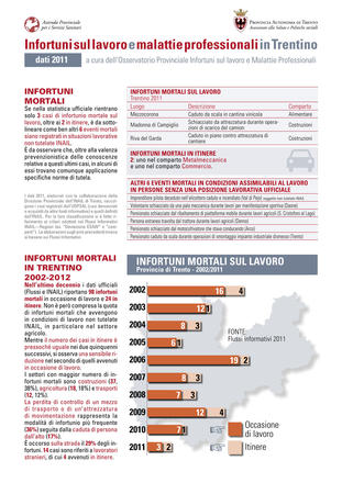 Infortuni sul lavoro e malattie professionali in Trentino - Dati 2011