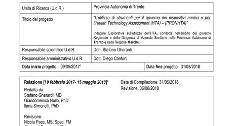 Relazione del progetto di Ricerca Autofinanziata "L'utilizzo di strumenti per il governo dei dispositivi medici per l'Health Technology Assessment...
